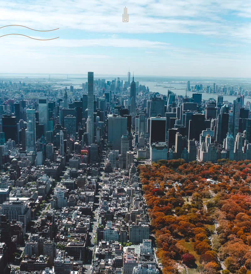 Aerial view of New York City in the fall by Barron Roth