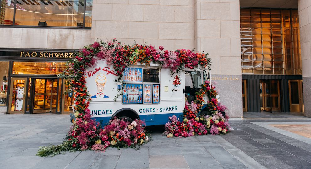Mister Softee Ice Cream Truck Flower Flash by Lewis Miller in front of Rockefeller Center