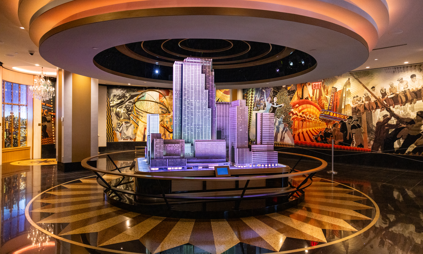 A large 3D model of Rockefeller Center inside the Welcome Gallery at Top of the Rock