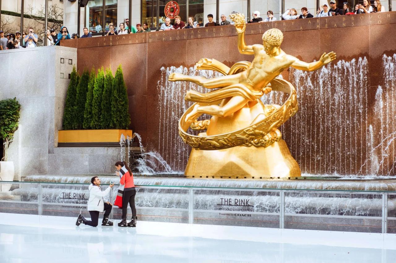 A proposal at the famous rink at Rockefeller Center