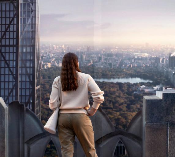 Woman overlooking skyline 