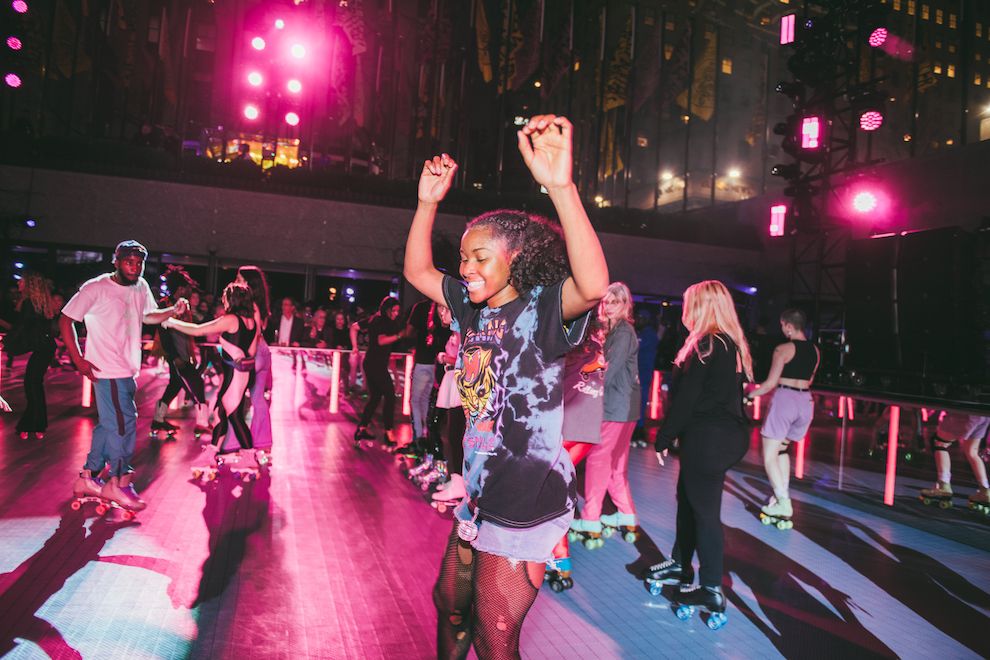 Person roller skating at Flipper's Roller Boogie Palace at The Rink during opening weekend