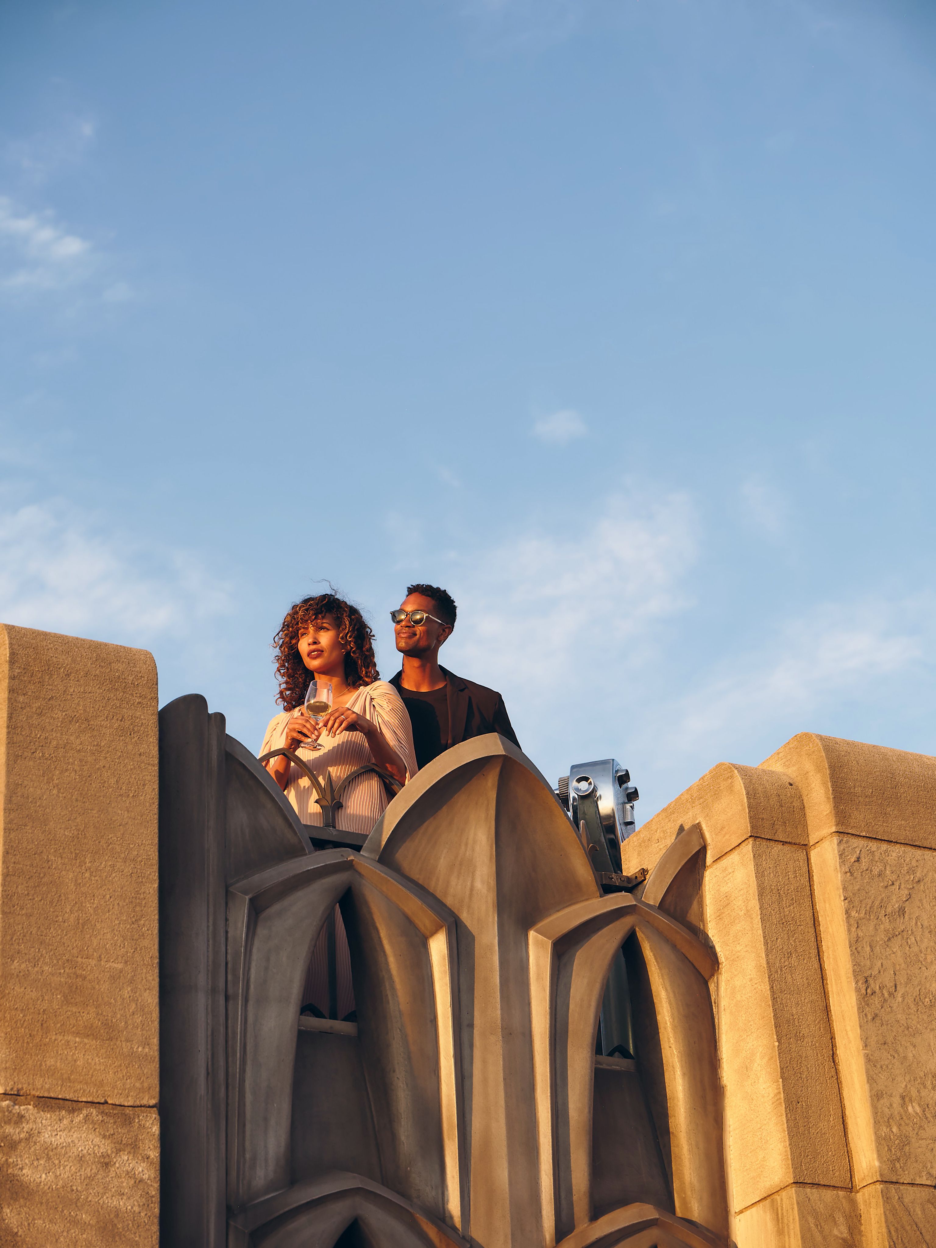 Couple getting drinks at Top of the Rock at Rockefeller Center
