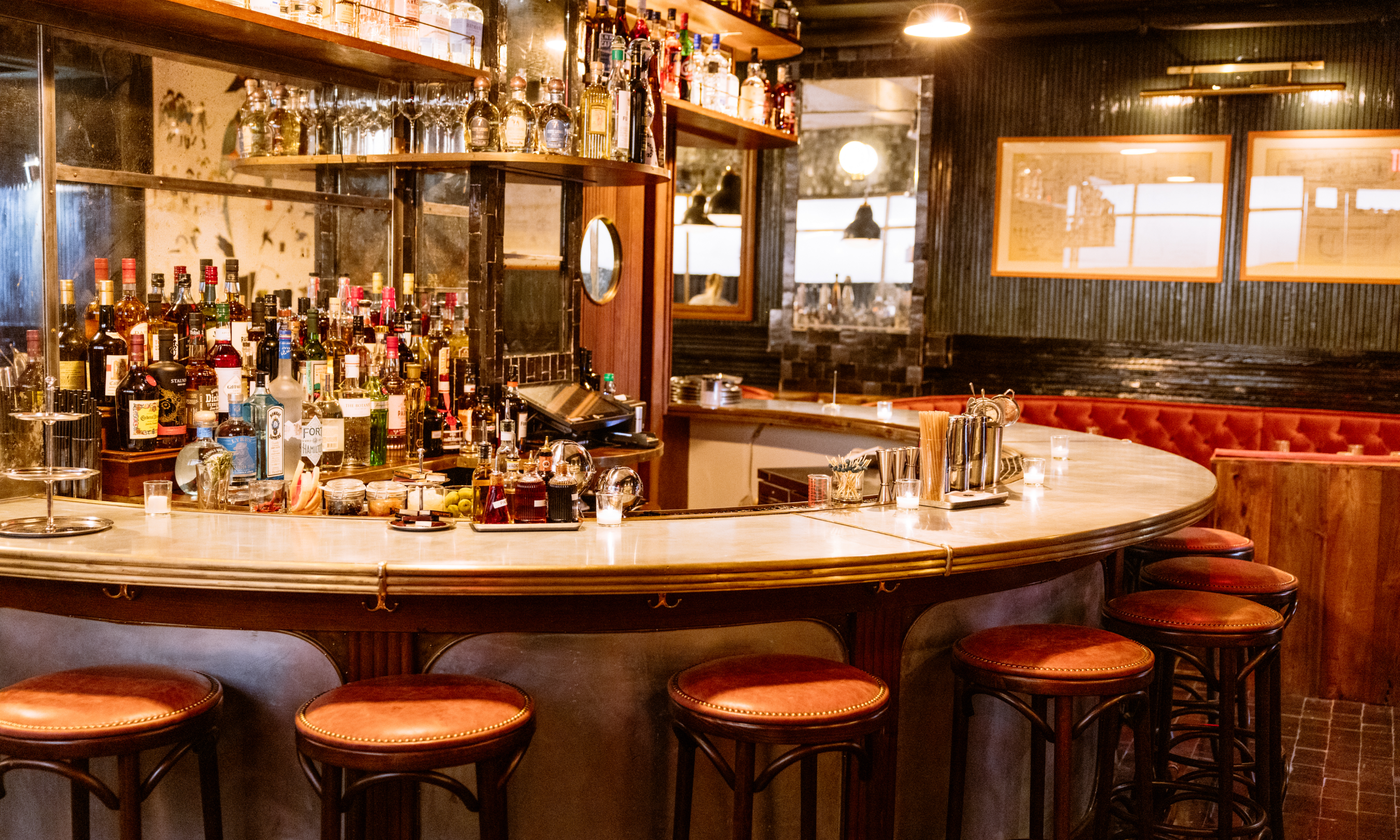 The oval bar area at Smith & Mills at Rockefeller Center