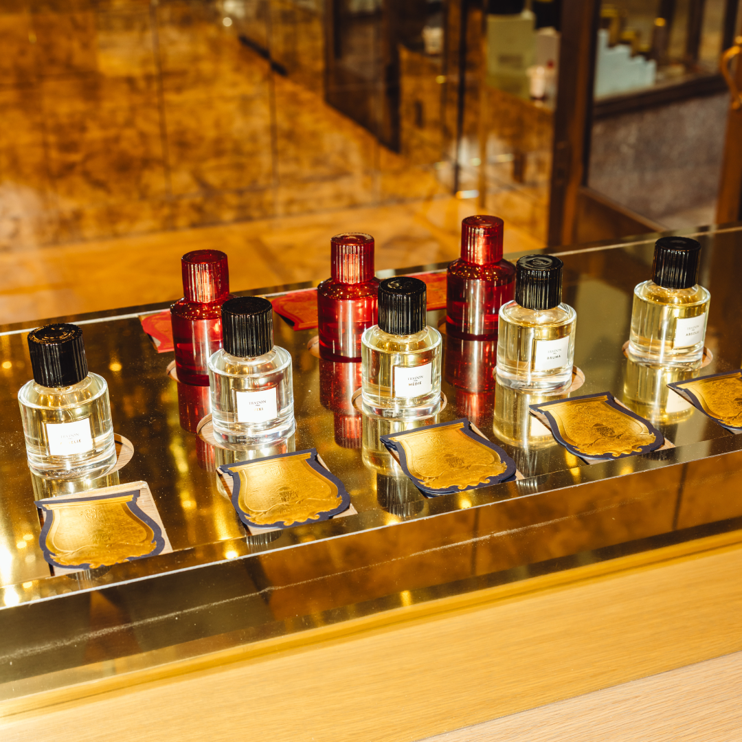Bottles of Trudon perfumes and fragrances on display