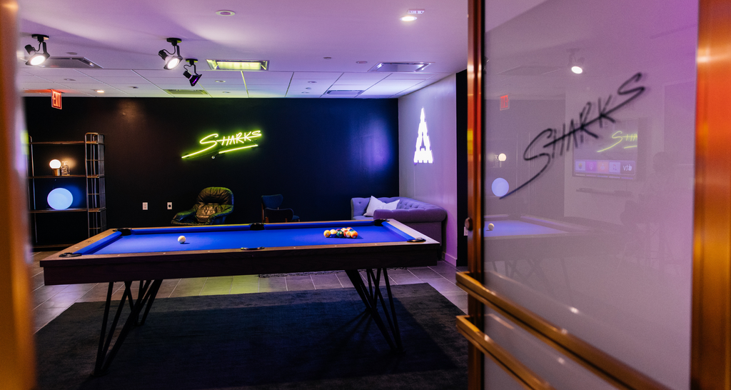 Private pool room at Sharks Pool Club in Rockefeller Center