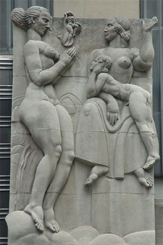 Television, a relief carving by Leo Friedlander above the 49th Street Entrance of 30 Rockefeller Plaza.