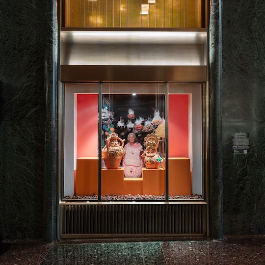 Two ceramic vases by artist Joel Gaitan on display at Rockefeller Center