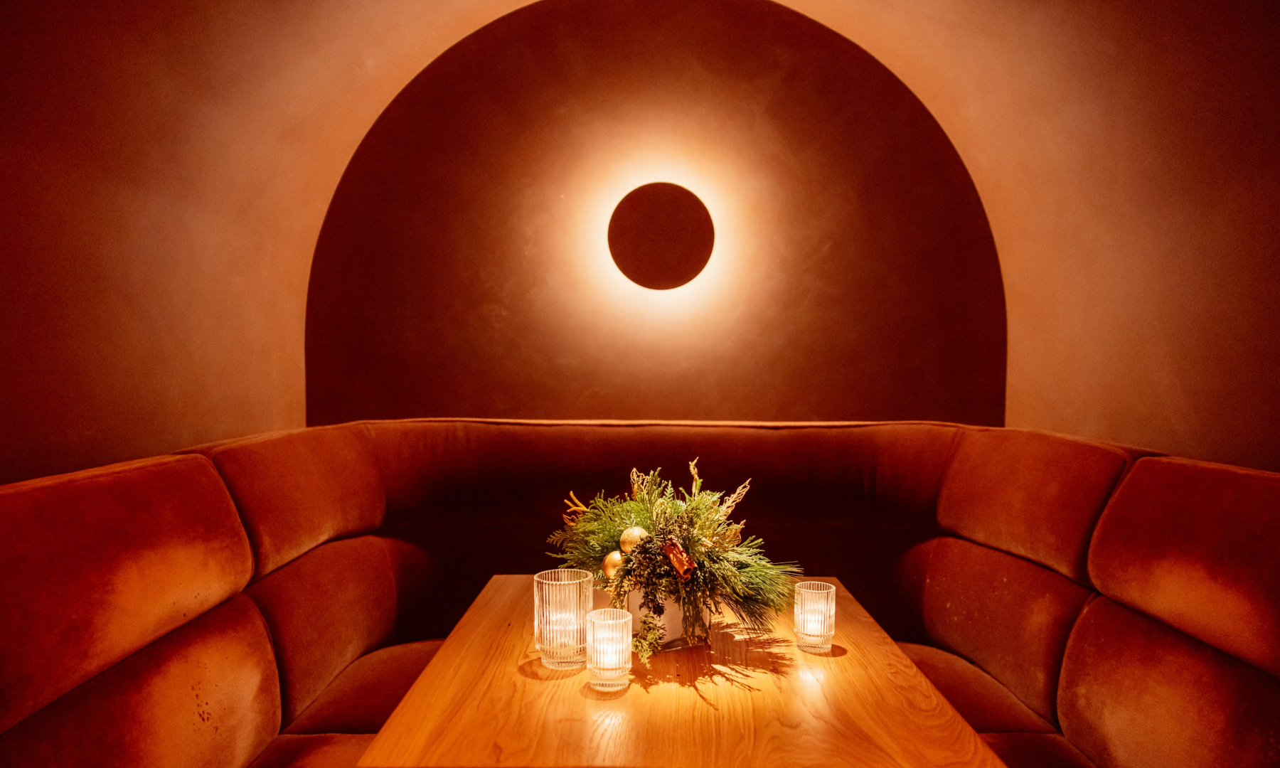 A booth inside an alcove at Jupiter at Rockefeller Center