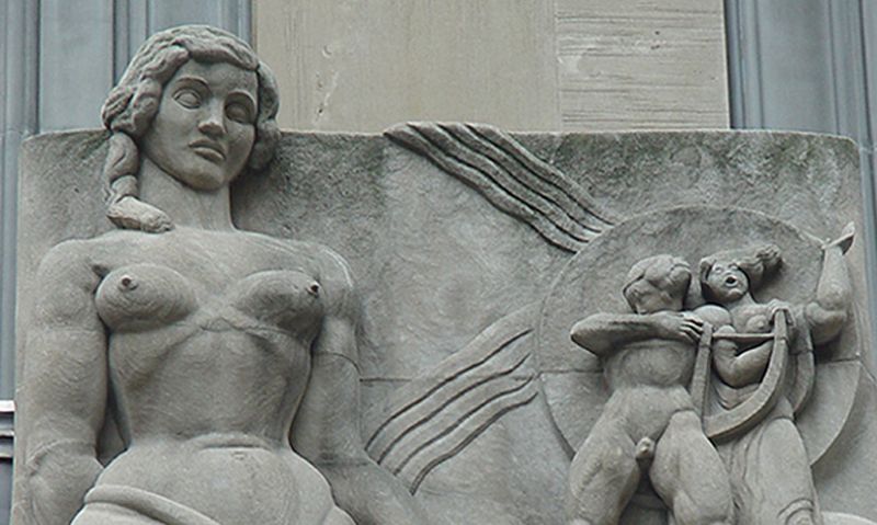 Radio, a carving by Leo Friedlander above the 50th Street entrance to 30 Rockefeller Plaza.