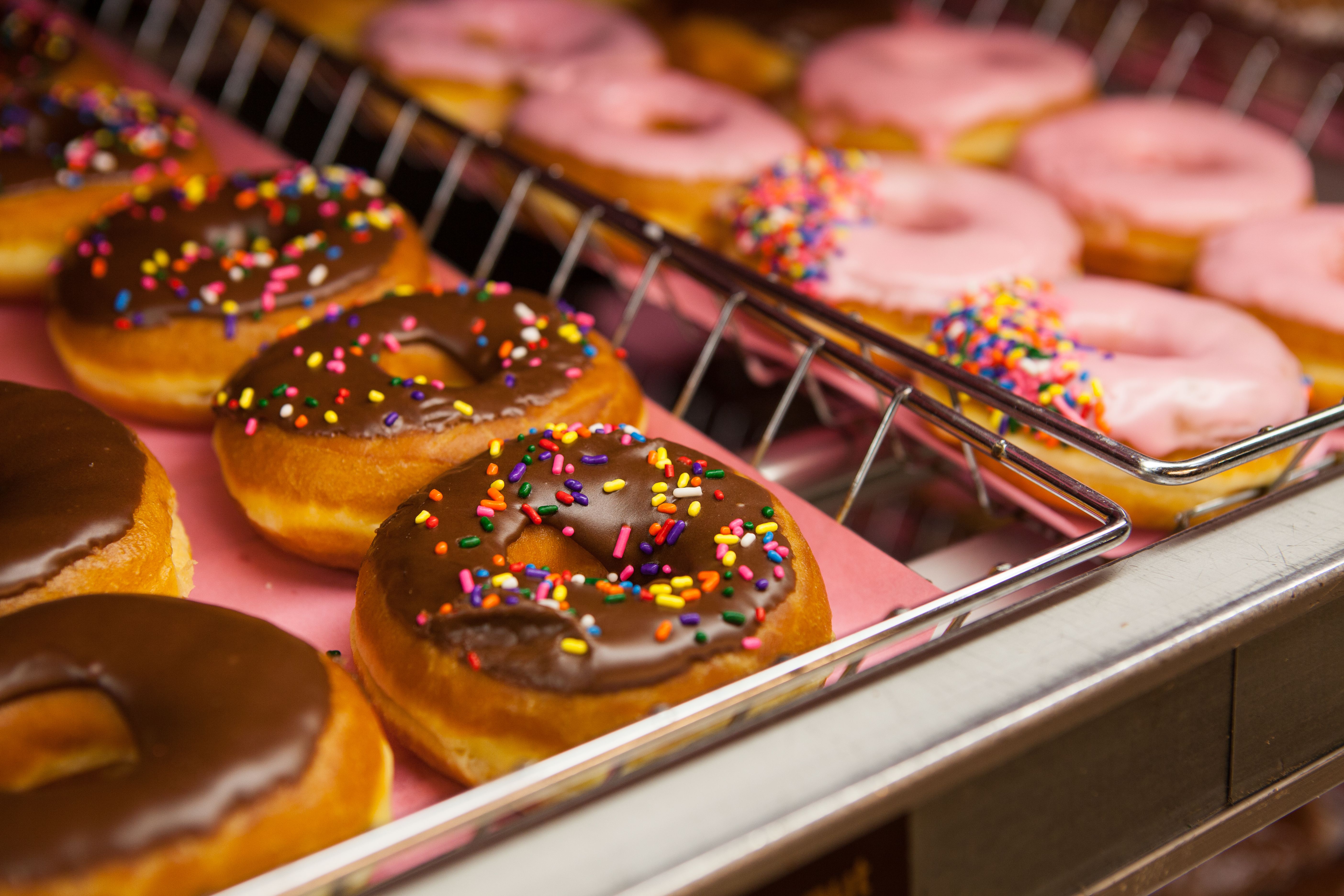 Dunkin' Donuts chocolate and strawberry glazed donuts