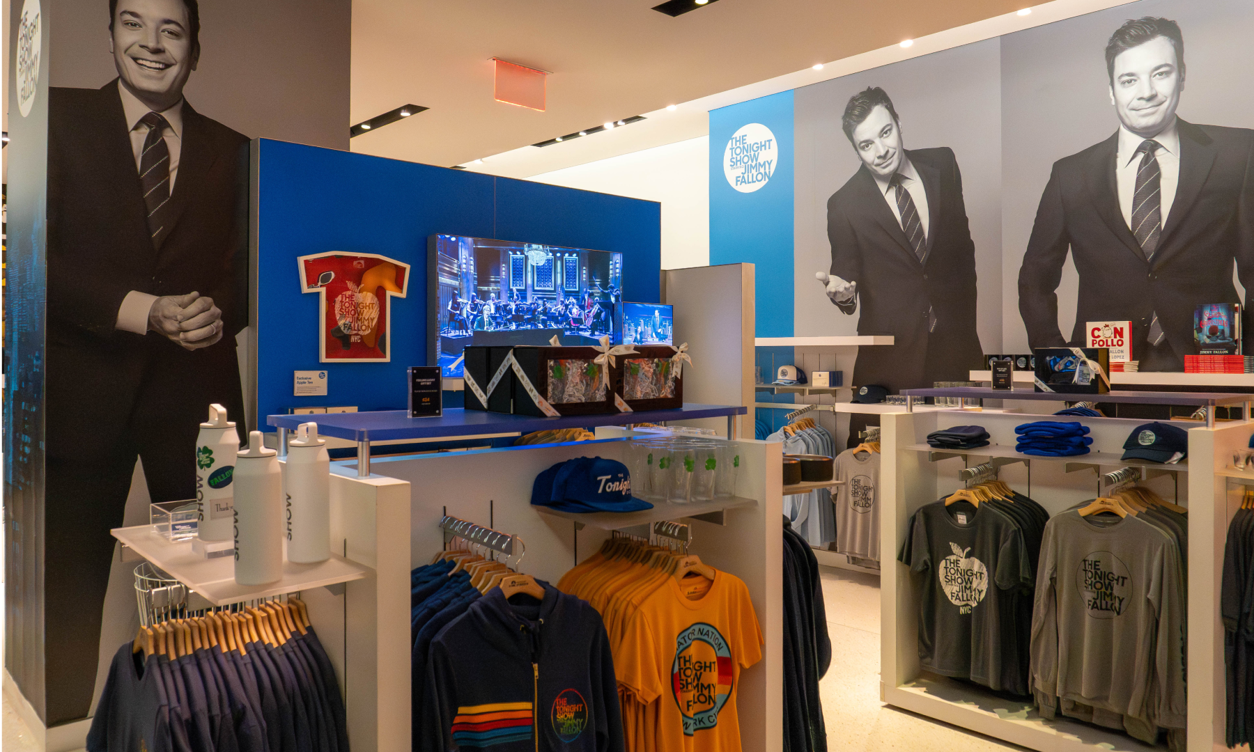 A display of "The Tonight Show Starring Jimmy Fallon" merch at The Shop at NBC Studios