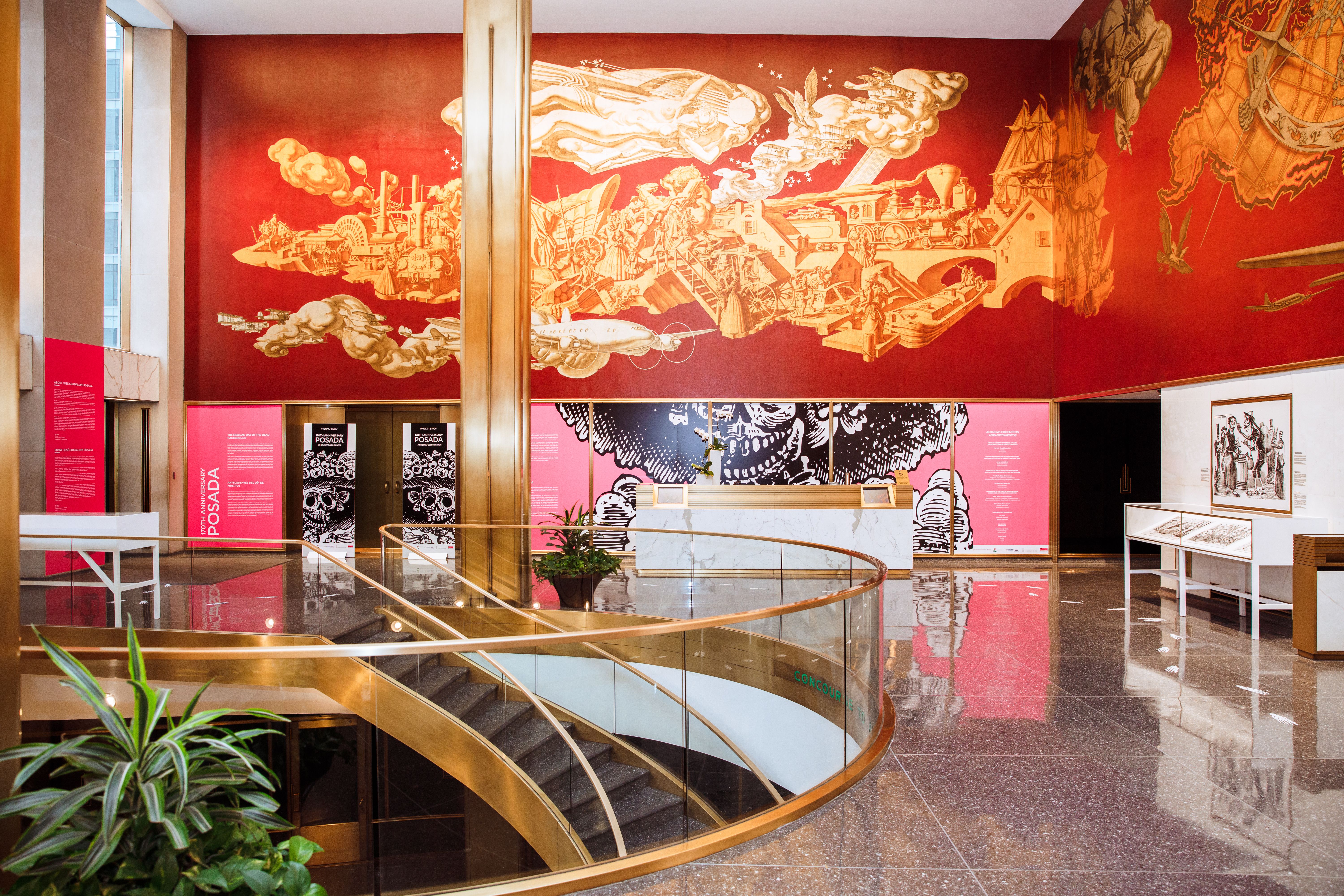 Artwork by José Guadalupe Posada on display at 10 Rockefeller Plaza