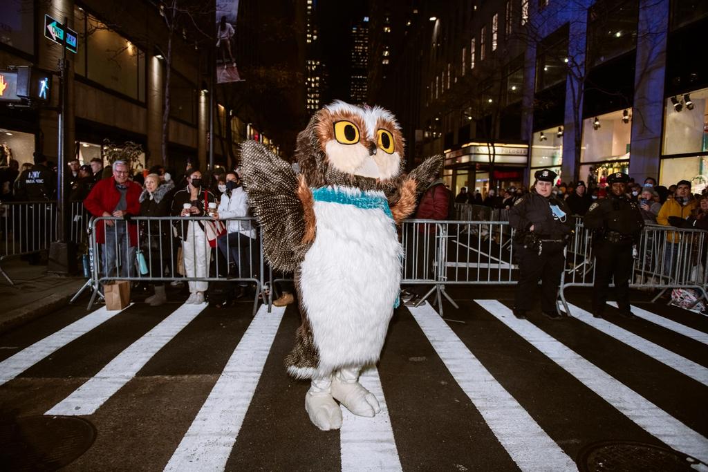 Roxy the Owl poses at the 2021 Rockefeller Center Tree Lighting