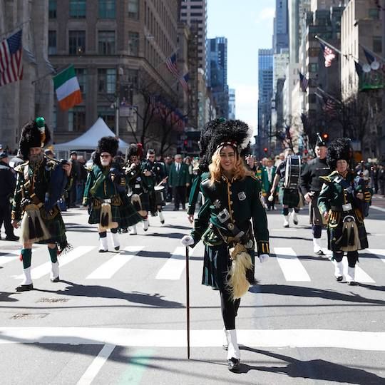 Group of people marching during the New York City St. Patrick's Day Parade