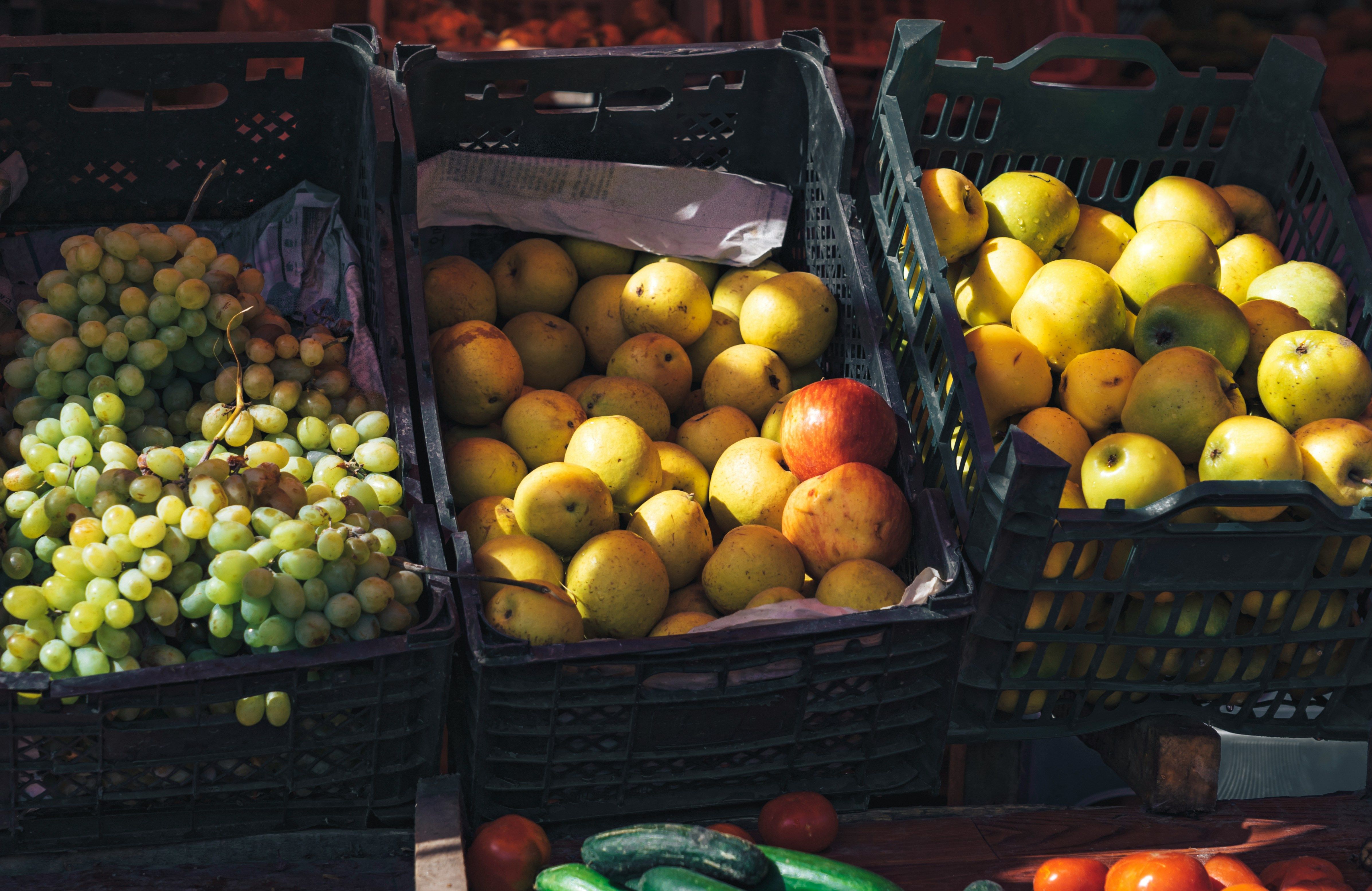 Close-up of fall produce at an outdoor market