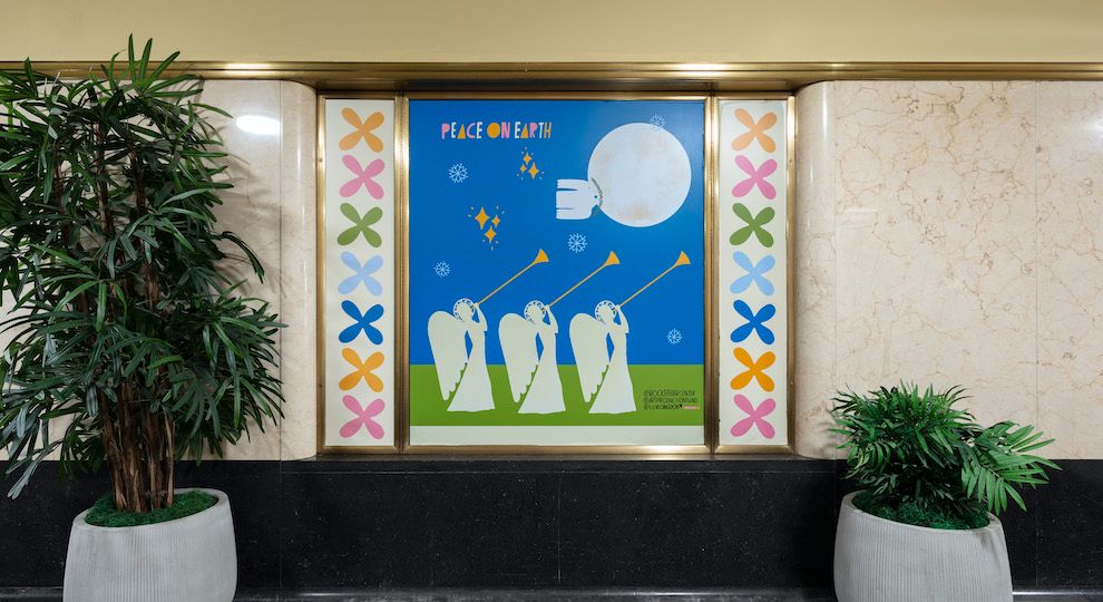 Peace on Earth illustration by artist Lisa Congdon on display at Rockefeller Center
