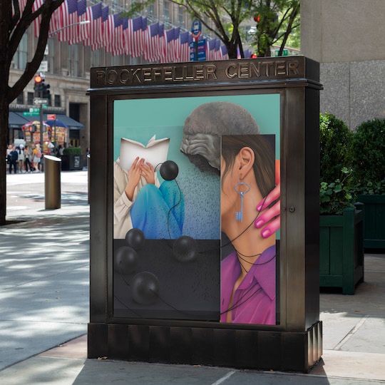 Artwork by Arghavan Khosravi on display at Rockefeller Center