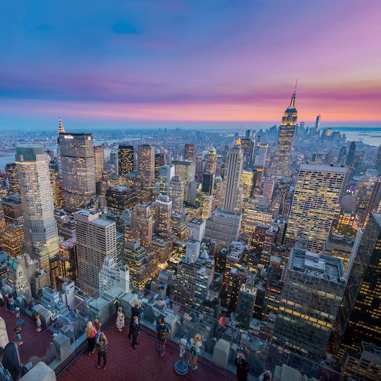 View of the New York City sunset from Top of the Rock