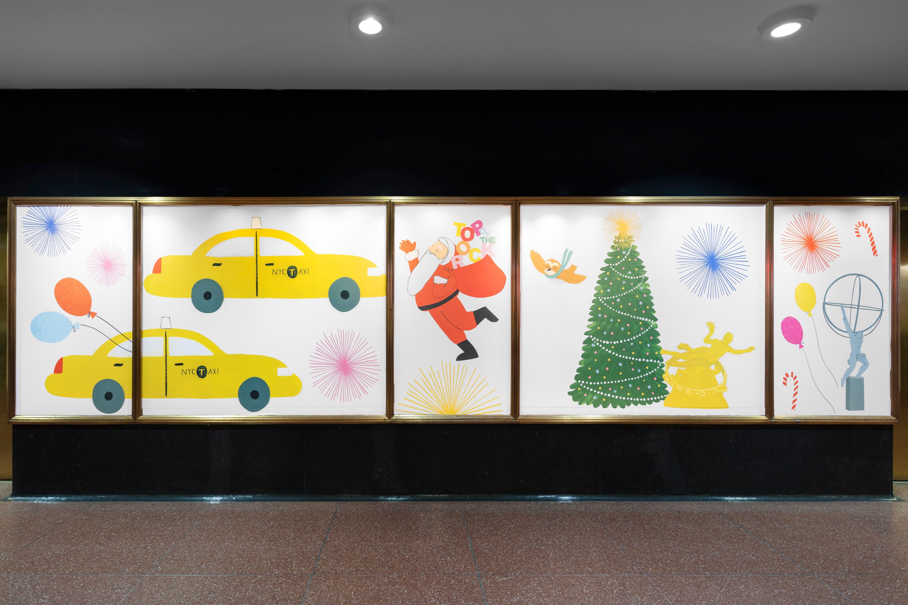 Vinyl murals by Lorraine Nam at Rockefeller Center