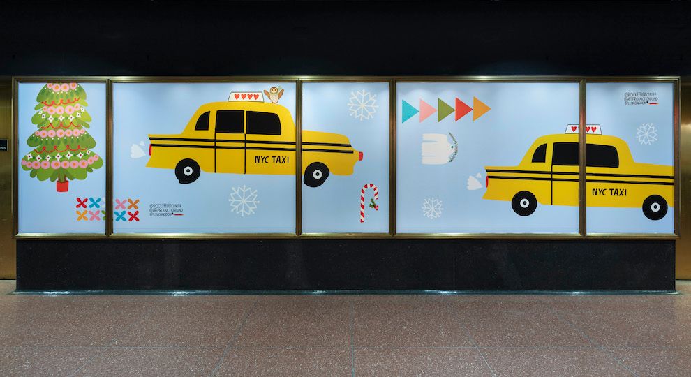 Holiday illustrations by Lisa Congdon on display at Rockefeller Center