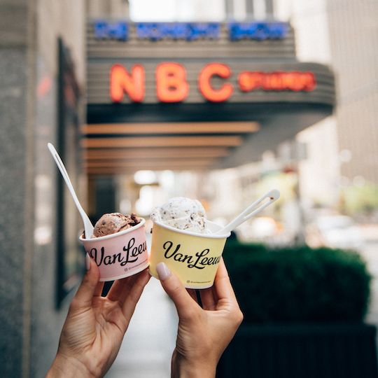Two bowls of ice cream from Van Leeuwen at Rockefeller Center