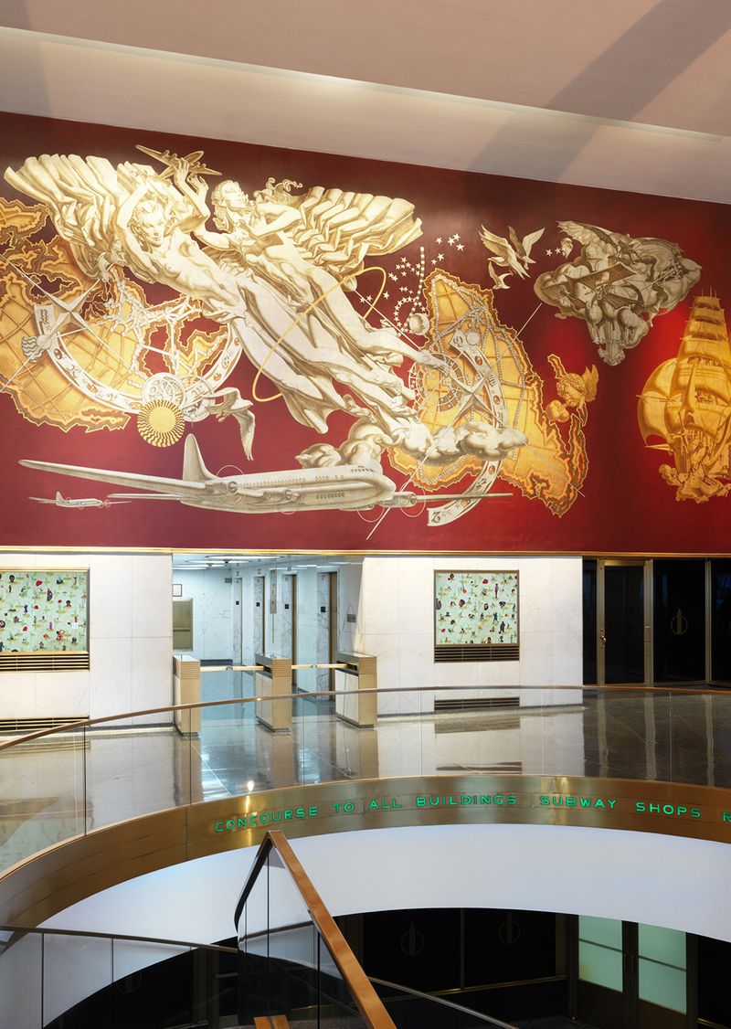 The History of Transportation, a mural by Dean Cornwell in the main lobby at 10 Rockefeller Plaza.
