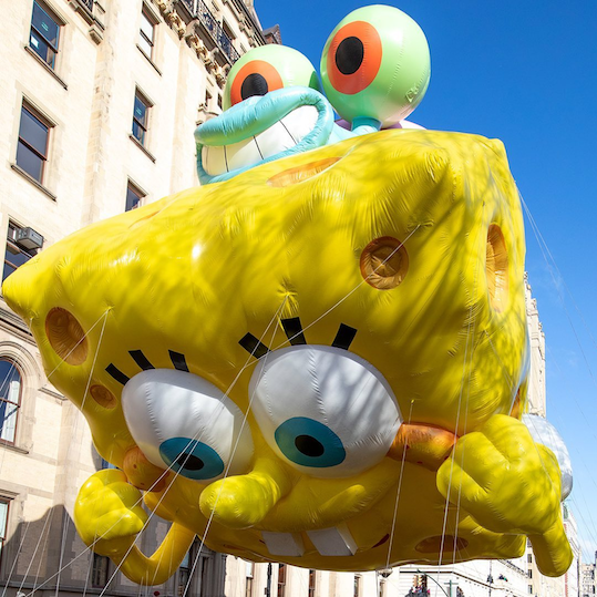 Spongebob Squarepants balloon floating during the Mac's Thanksgiving Day Parade