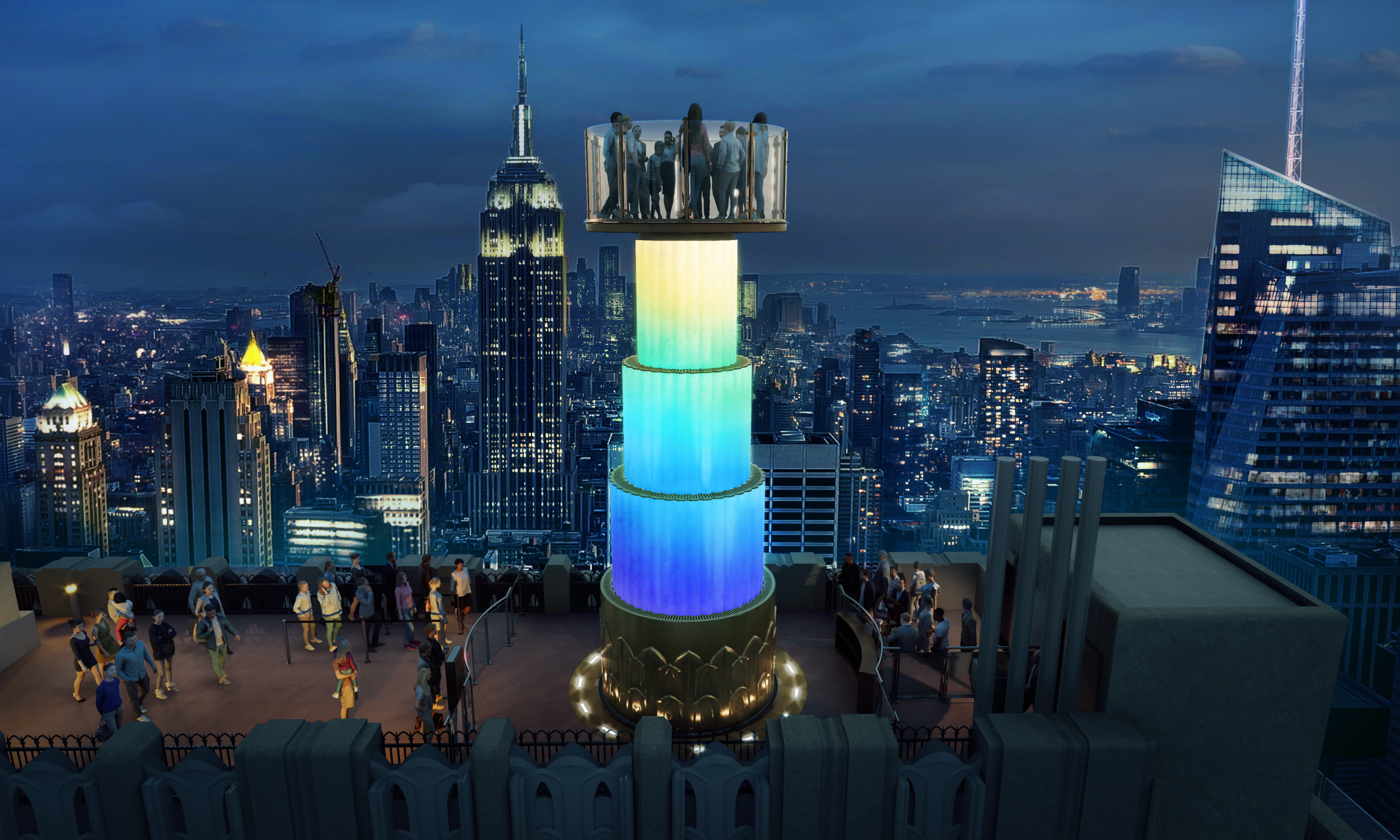 Rendering of Skylift's light show at Top of the Rock