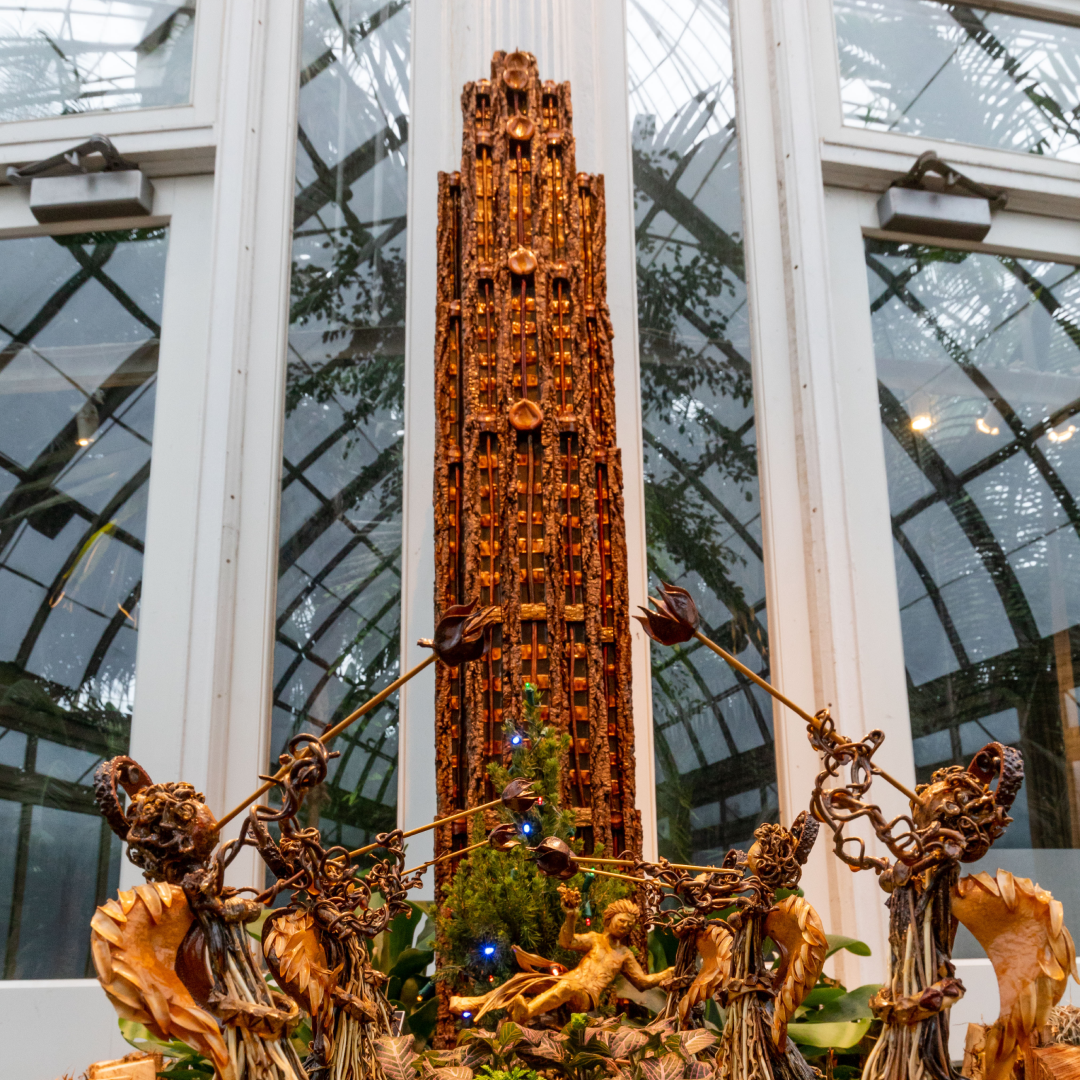 A sculpture of Rockefeller Center featured at the New York Botanical Garden's Holiday Train Show
