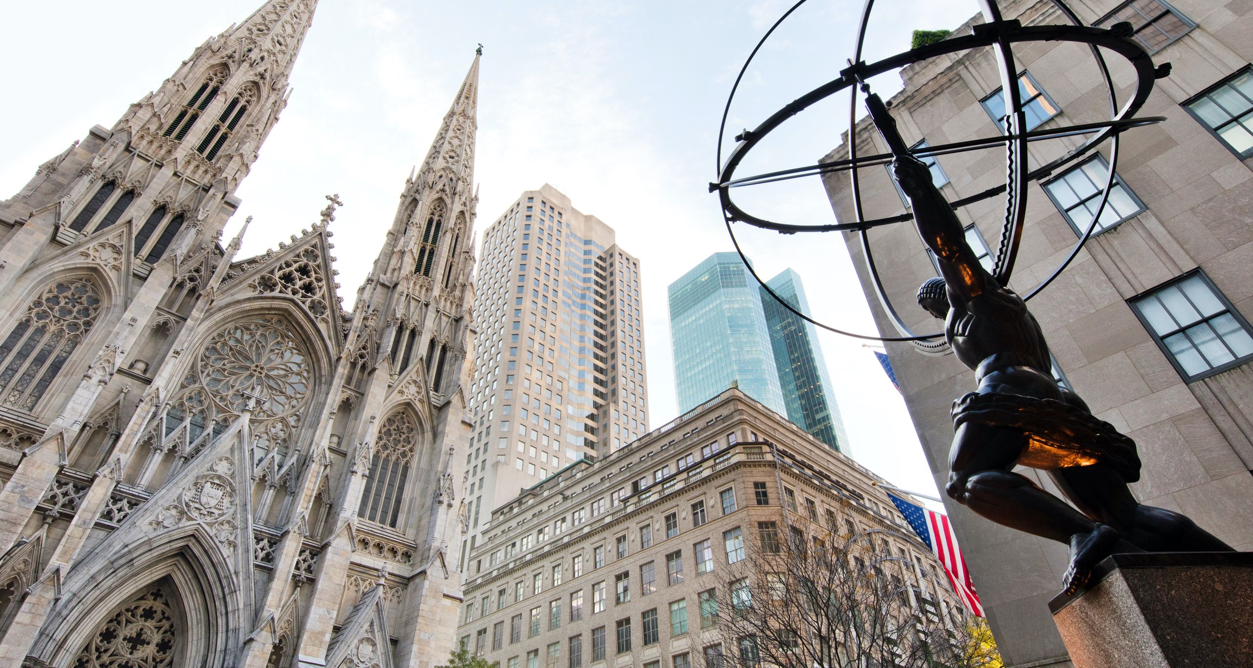 Art Deco art, such as the Wisdom sculpture, are part of the Rockefeller Center Tour.