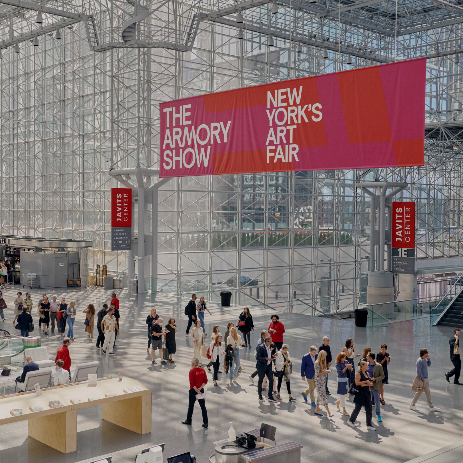 Large group of people walking through the Javits Center during the Armory Show