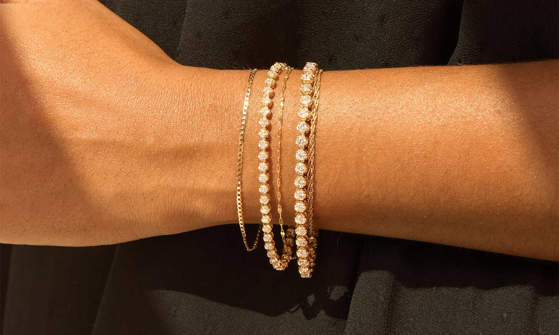 A stack of tennis bracelets from Catbird at Rockefeller Center