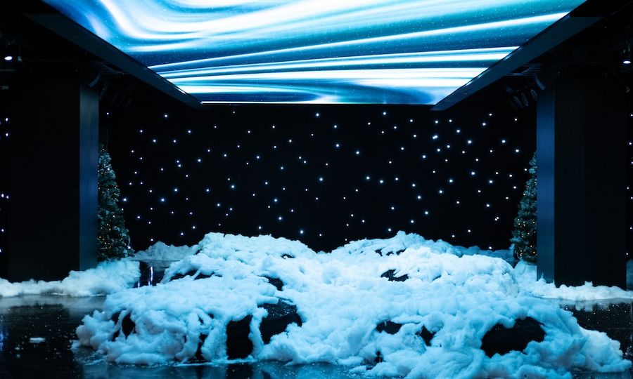 Snowy winter installation at HERO's "Winter Forest of the Northern Lights"