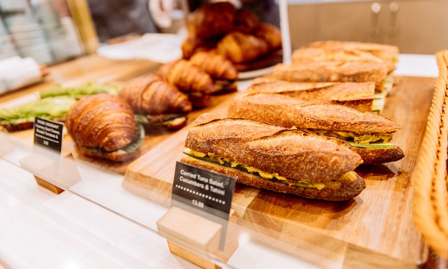 Sandwiches on display at The Tipsy Baker at Rockefeller Center