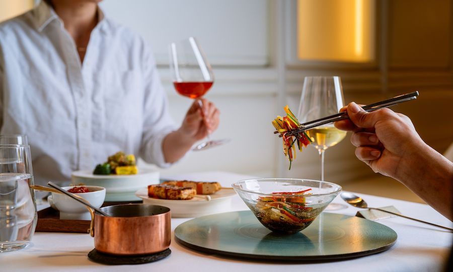 Entrees and wine from NARO at Rockefeller Center
