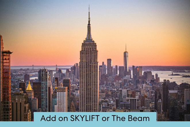 Two kids looking at the skyscrapers of Manhattan.
