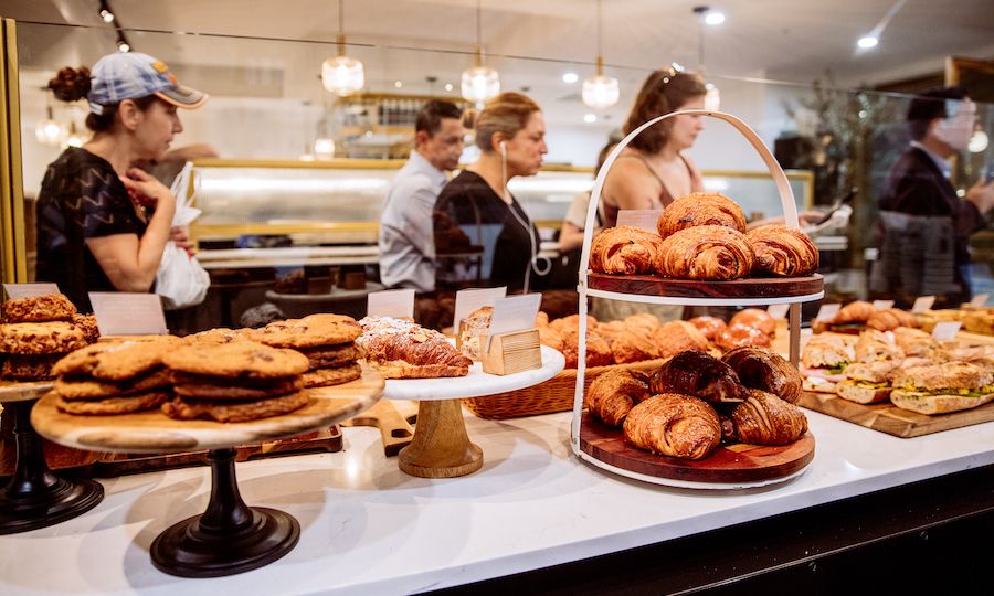 Pastires and baked goods on display at The Tipsy Baker at Rockefeller Center