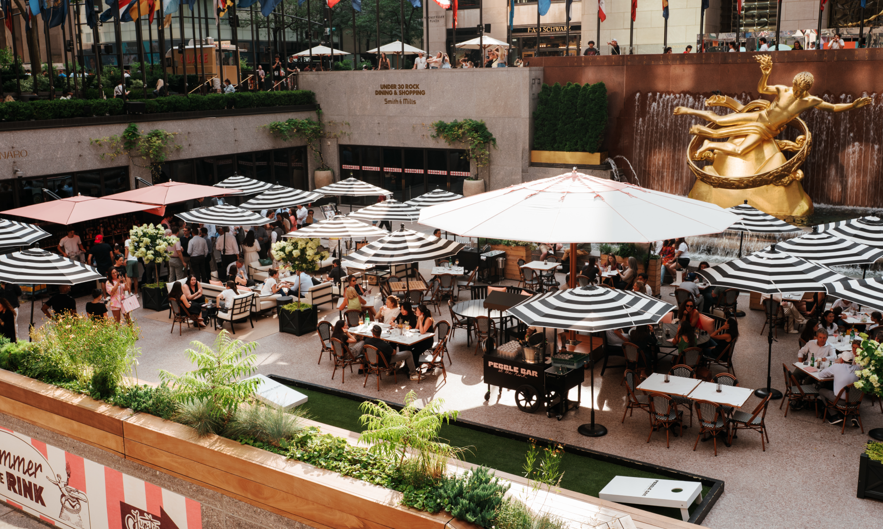 Pebble Bar's outdoor lounge at Rockefeller Center's Summer Rink