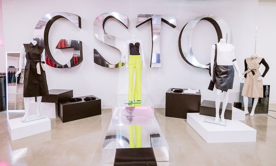 Mannequins dressed in clothing from GSTQ