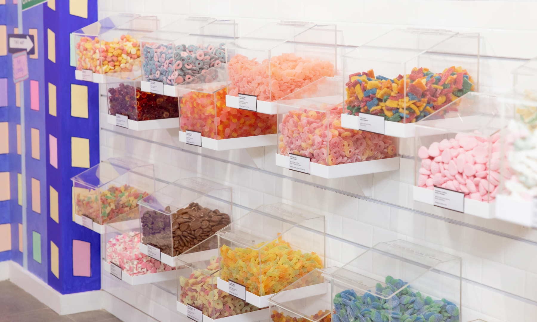 bins of colorful candy