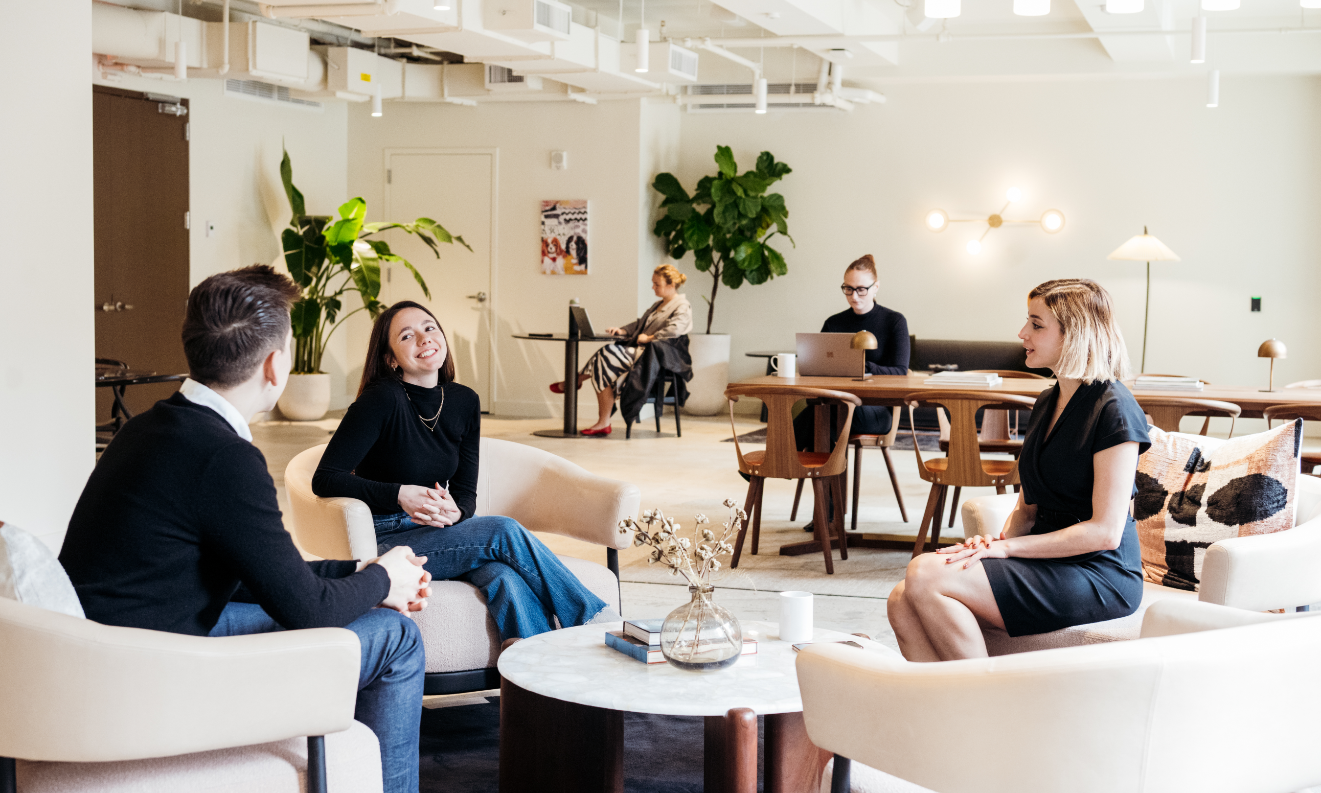 Rockefeller Center tenants and employees working inside the Radio Park West Lounge