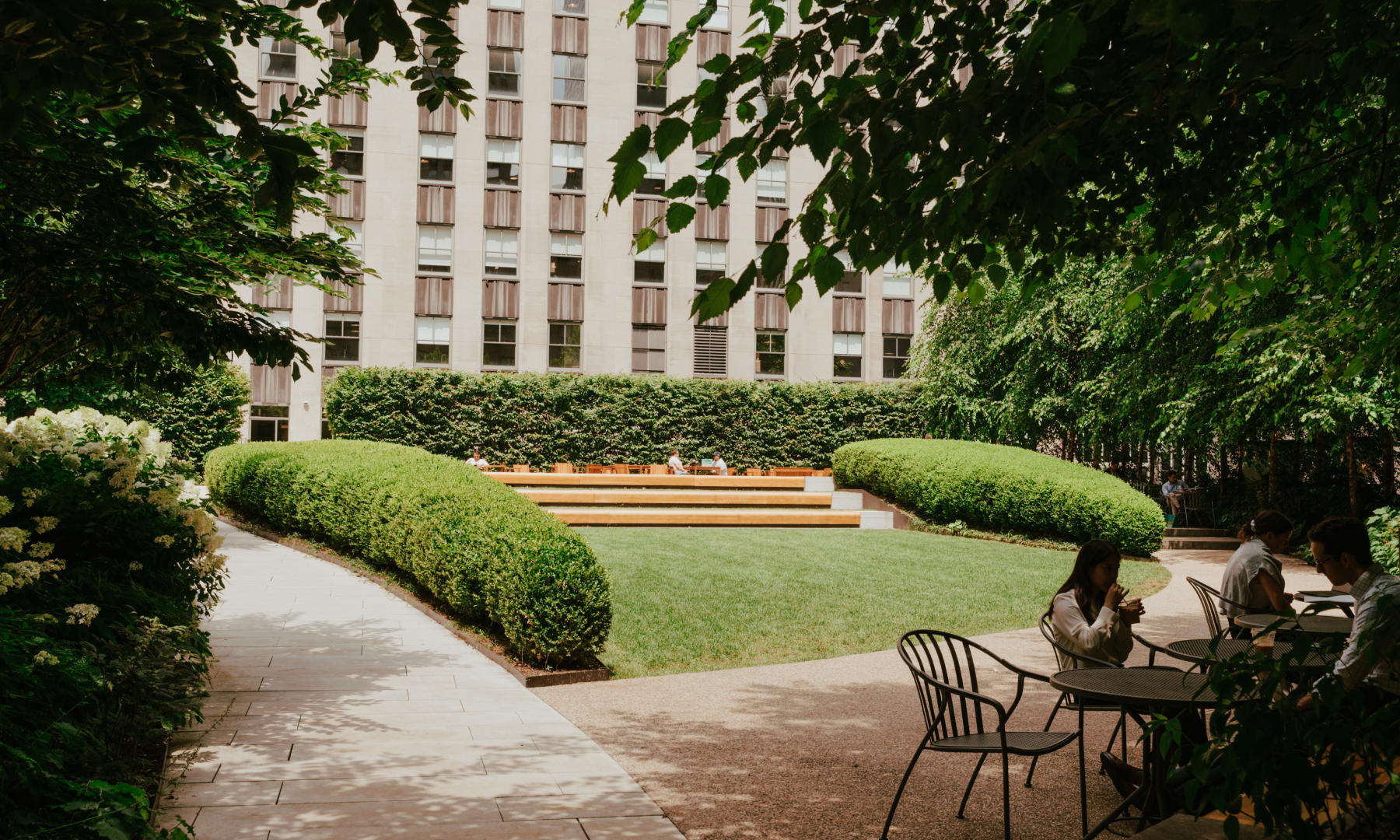 Open lawn area and seating at Radio Park