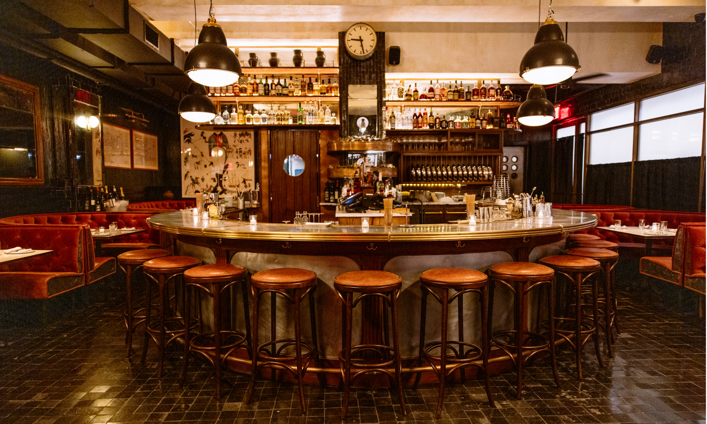 Bar area and seating at Smith & Mills at Rockefeller Center