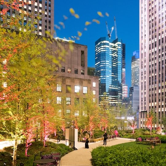 People walking around Radio Park at Rockefeller Center