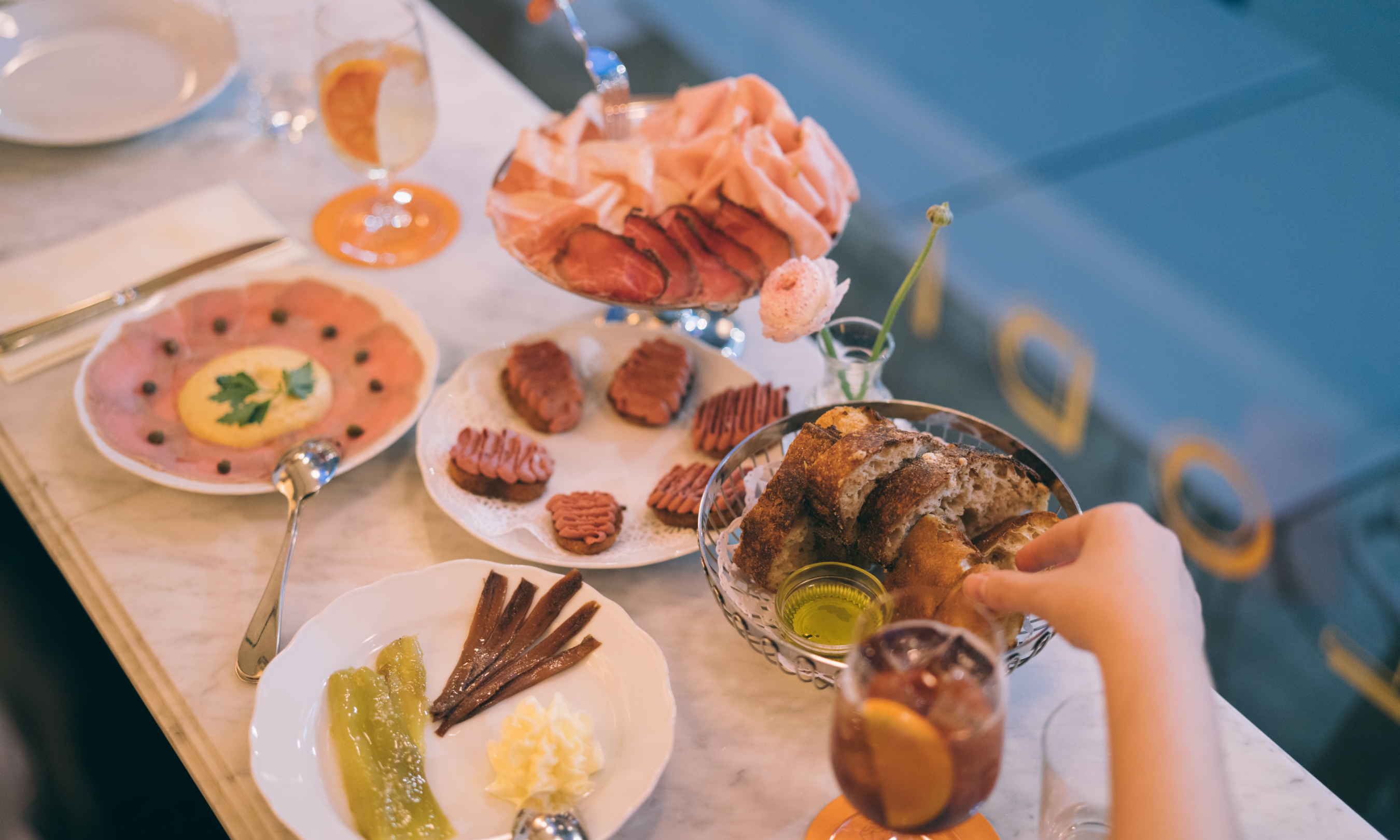 Various plates of food from Lodi at Rockefeller Center