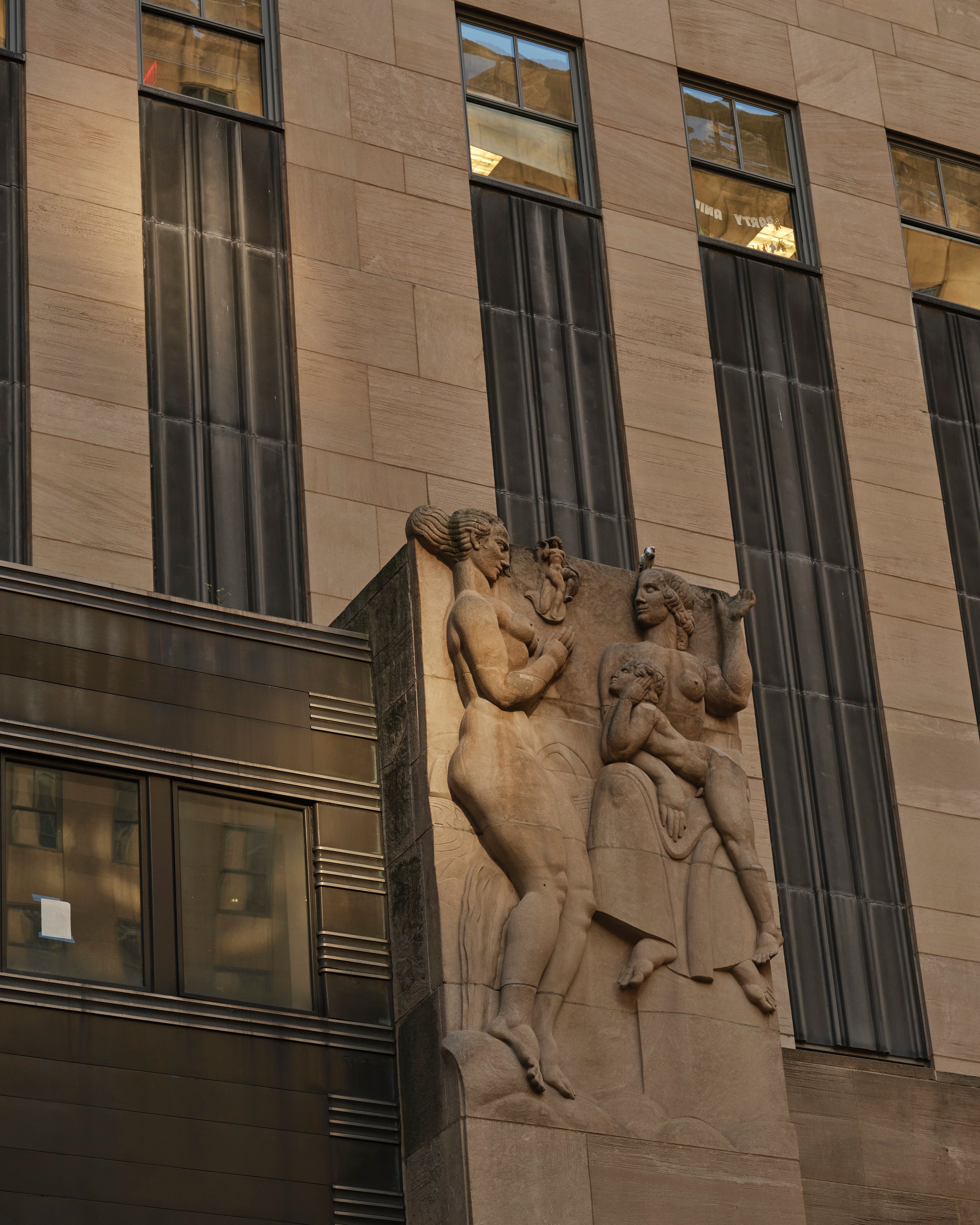 Television, a relief carving by Leo Friedlander above the 49th Street Entrance of 30 Rockefeller Plaza.