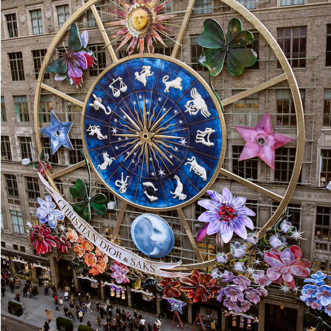 The view of the Saks Fifth Avenue holiday light show from a Rockefeller Center rooftop
