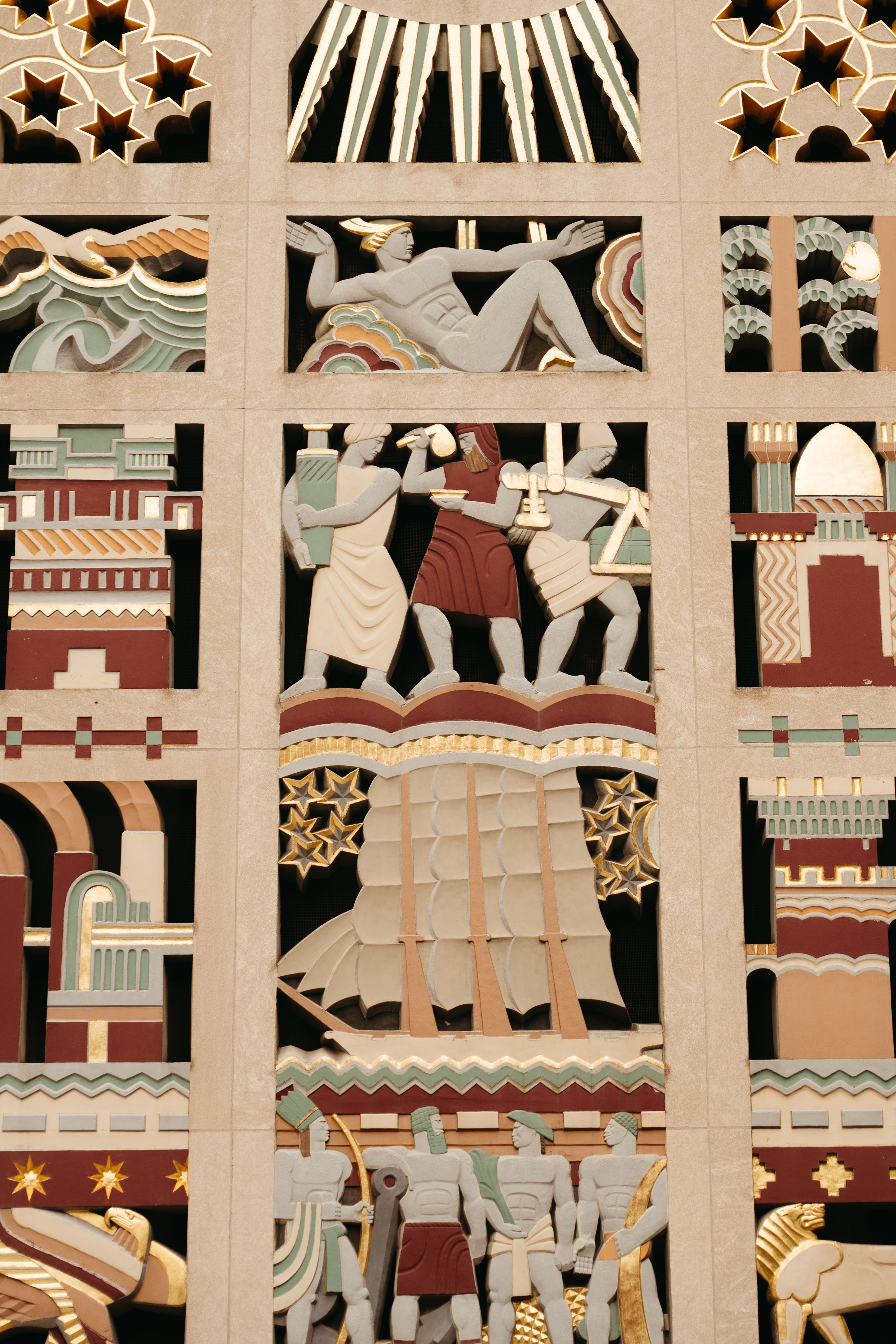 The Story of Mankind sculpture by Lee Lawrie, on display at the International Building in New York.