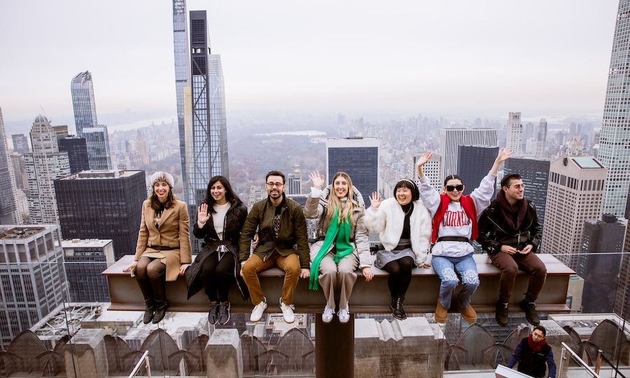 Group of people on The Beam at Top of the Rock